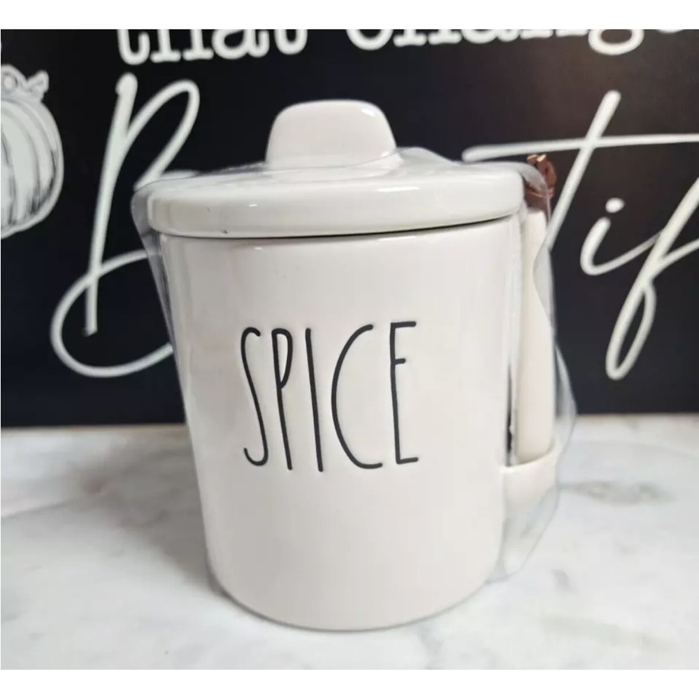 NWT Rae Dunn Spice Jar Container with Measuring Spoon & Lid Artisan Collection
